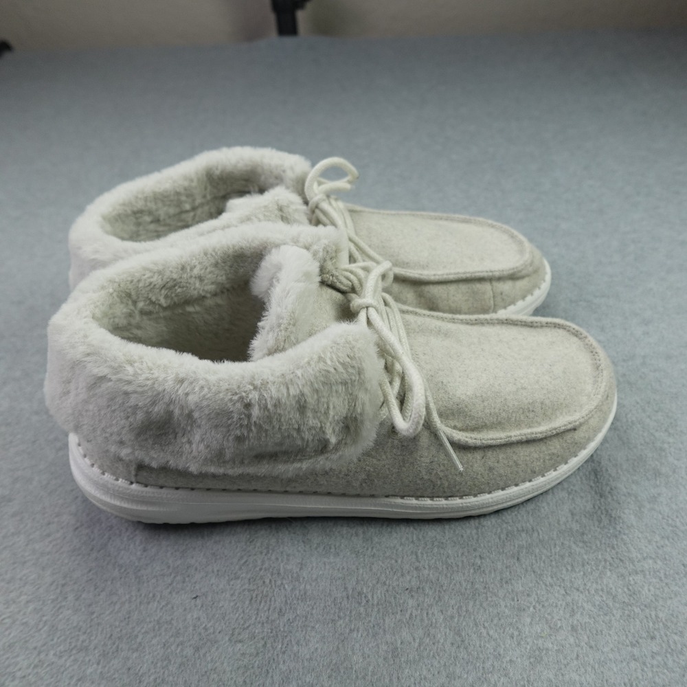 Hey Dude Britt Womens 11 Cream Cozy Faux Fur Lined Lace Up Ankle Boot